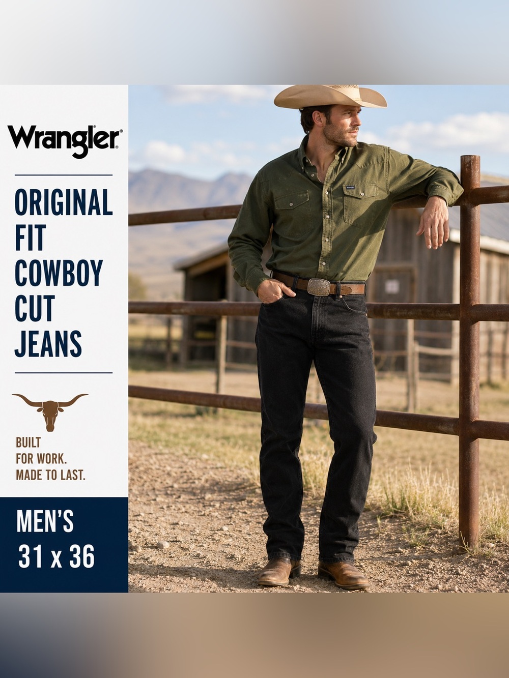 Wrangler Men's Original Fit Cowboy Cut Black Jeans 31x36 Western Workwear